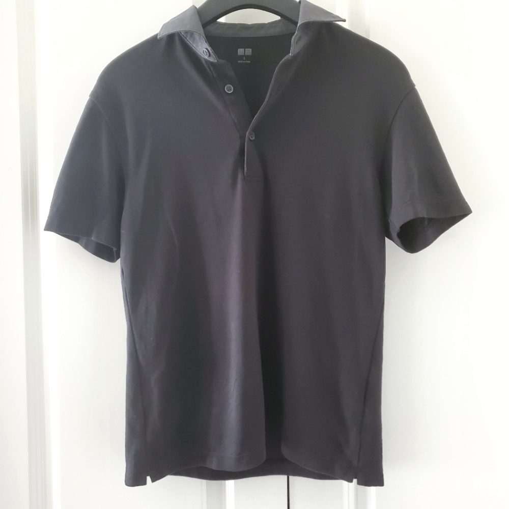 *Like New* Uniqlo Black Grey Stripe Collar Polo Shirt US S